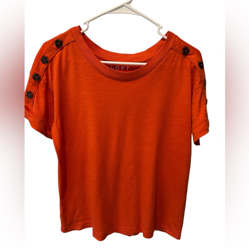 LOFT Orange Button Shoulder Tee Short Sleeve Cotton Top XS